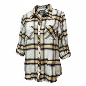 Natural Reflections Plaid Button Down Shirt - Yellow, Purple, White